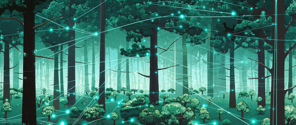 VTI 追蹤 CRSP 美國整體市場指數，象徵廣泛公司網絡如數位森林