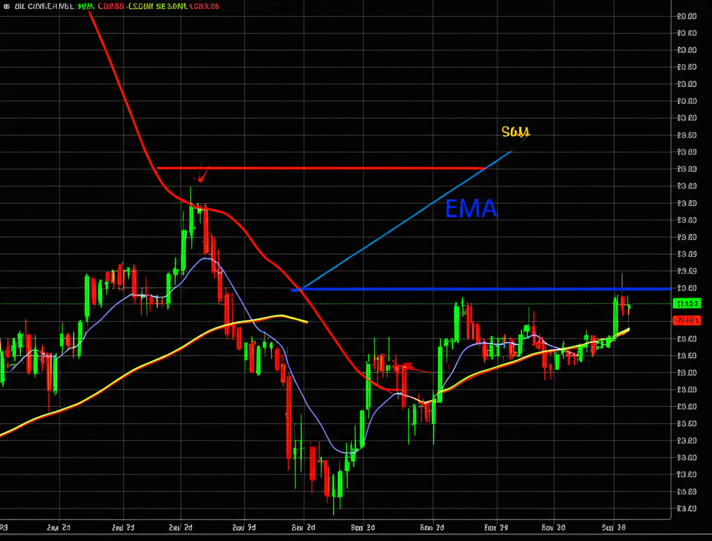 illustration of three distinct moving average lines labeled SMA EMA WMA each showing subtle differences in their curves representing unique calculation methods and sensitivity to price changes on a stock chart