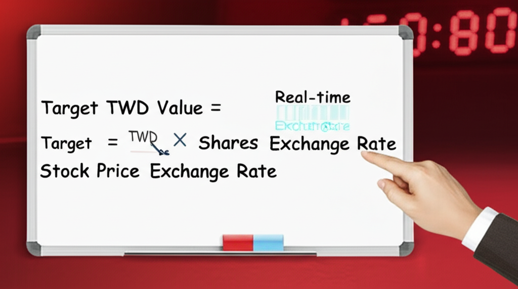 白板顯示股價換算公式與即時匯率