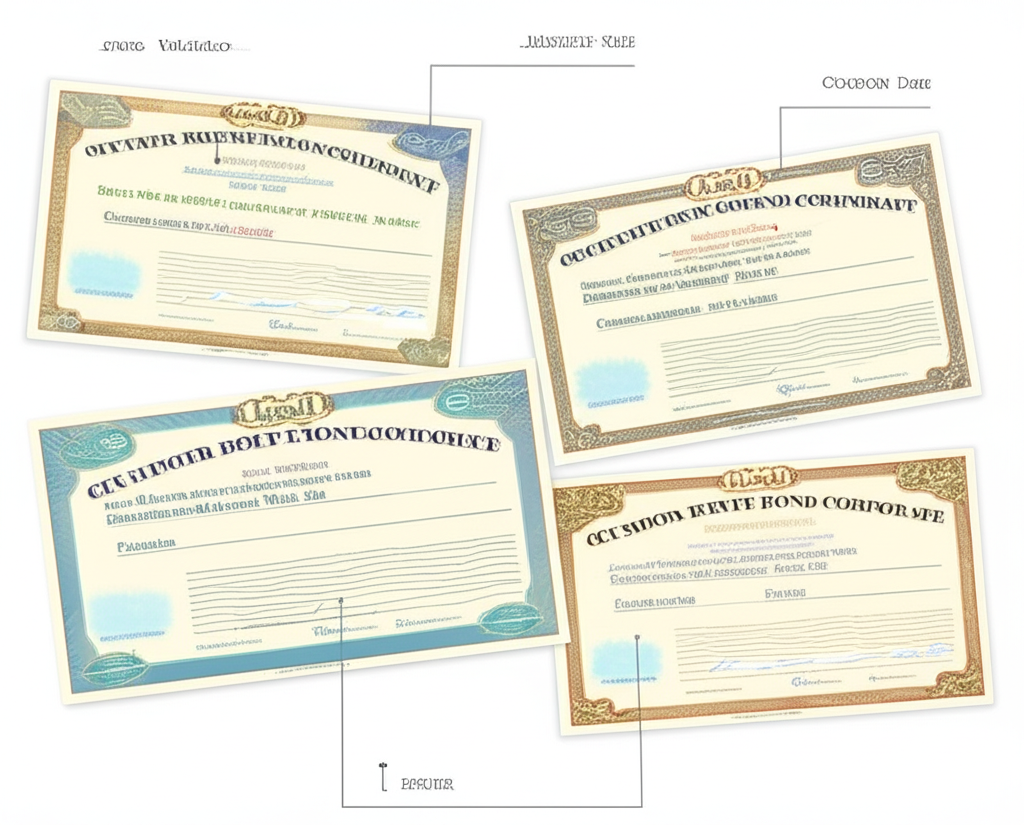 債券憑證標示面額、票面利率、到期日及發行機構類型的圖示