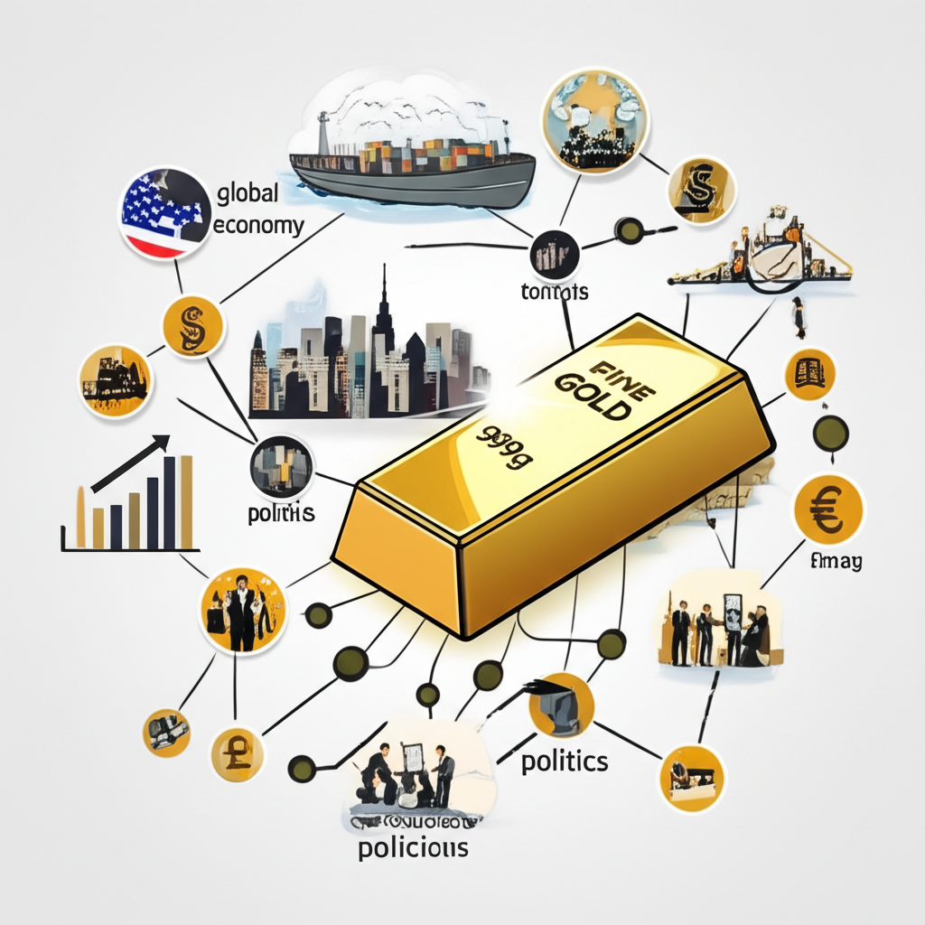 經濟、政治與貨幣政策交織網絡指向閃耀金條，象徵金價上漲的多重驅動因素