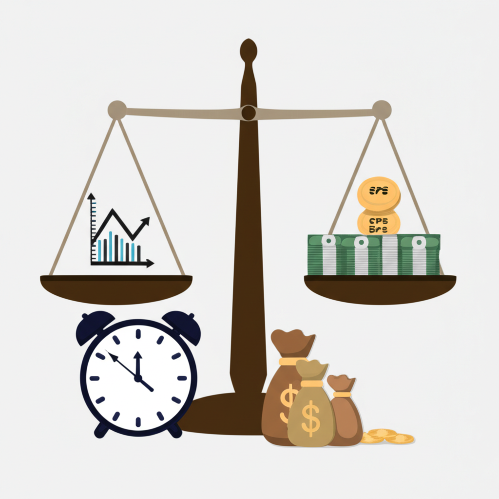 本益比平衡秤象徵股價與每股盈餘的插圖