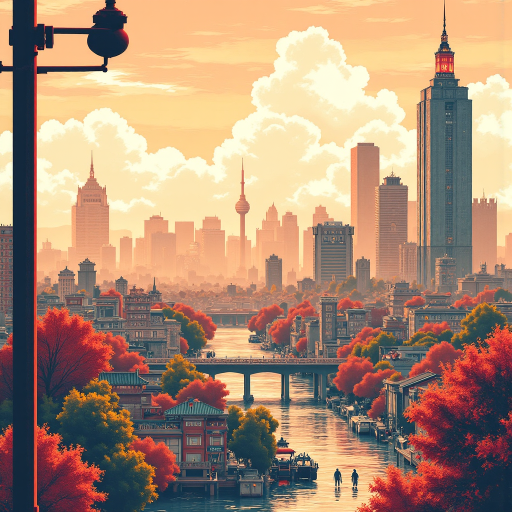 人民幣匯率歷史時間線插圖,展現中國元貨幣在全球經濟圖表與中國地標背景下的波動