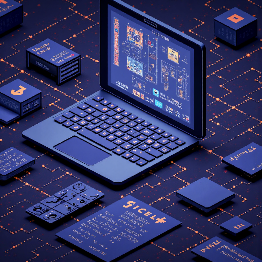 乾淨現代的網站技術架構插圖，發光的電路和數據流引領到使用者介面，強調技術 SEO 的重要性