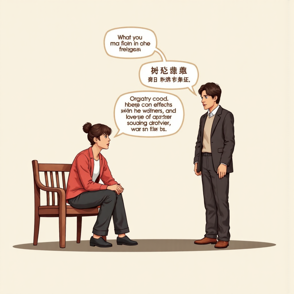 像素藝術風格的兩個角色討論'什麼'與相似中文字符,帶有註解與情感提示,現代扁平設計展現辨析樂趣