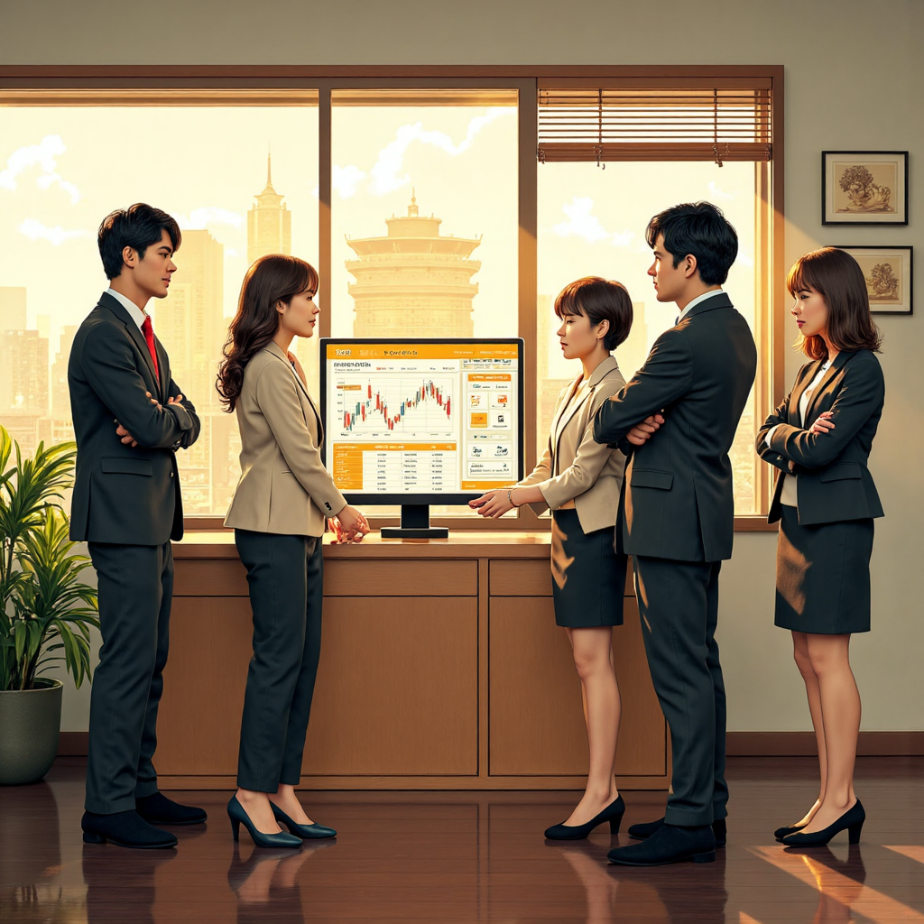 台灣投資者觀看黃金價格與交易圖表的數位介面,融入傳統文化元素與金色光芒