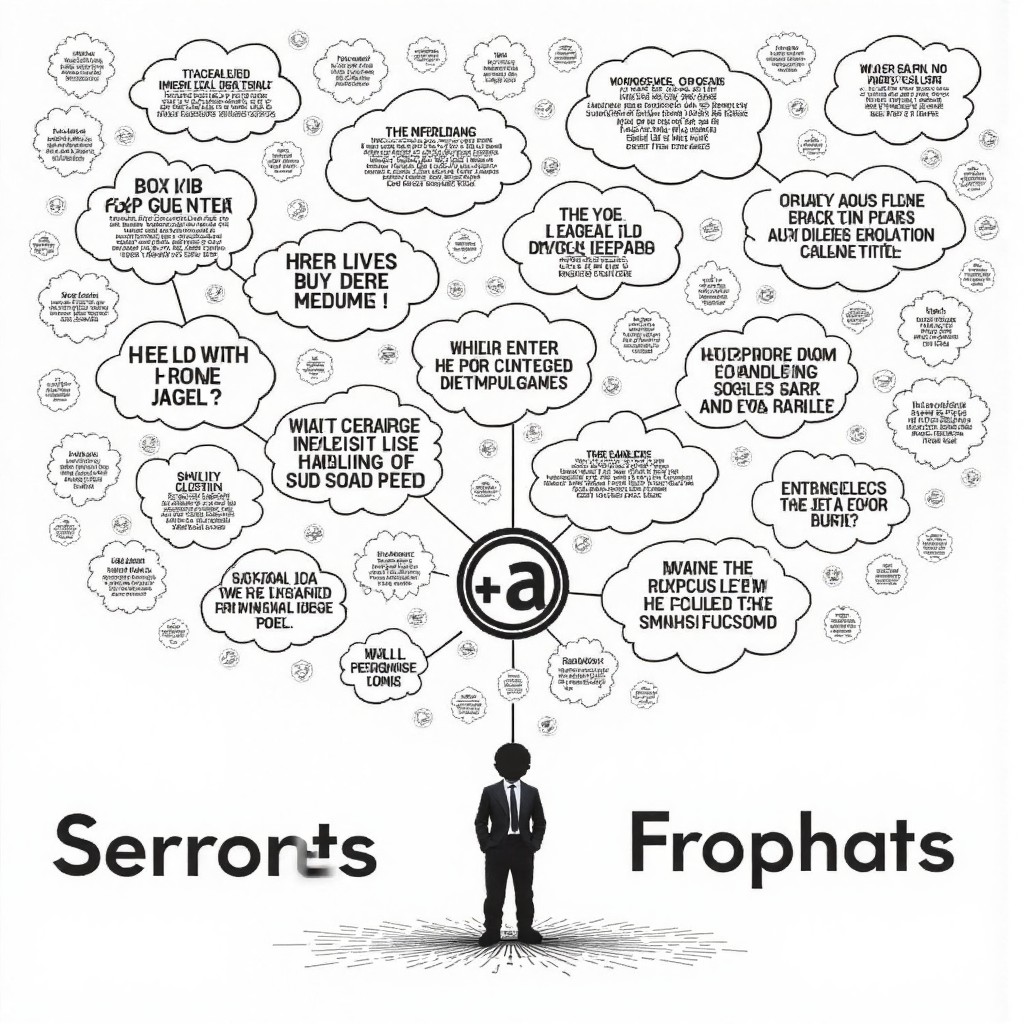 抽象視覺化使用者意圖，由互聯的思想泡泡和搜尋查詢流向中央品牌圖標，展示 SEO 中的意圖匹配